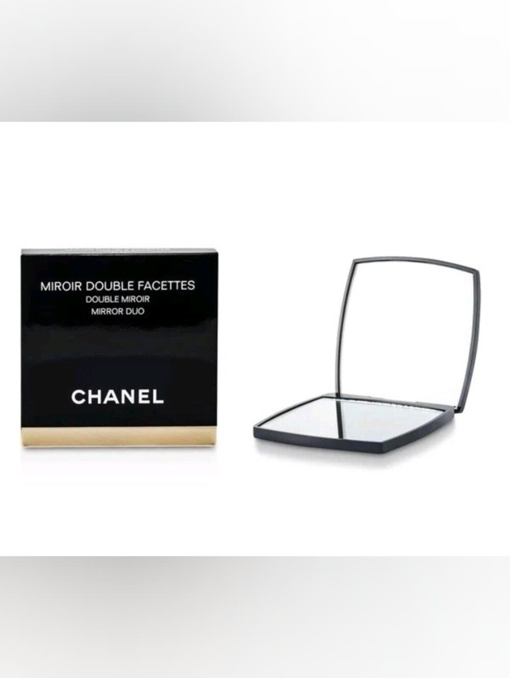 CHANEL Black Double Facettes Compact Mirror Duo With Velvet Pouch - New In Box